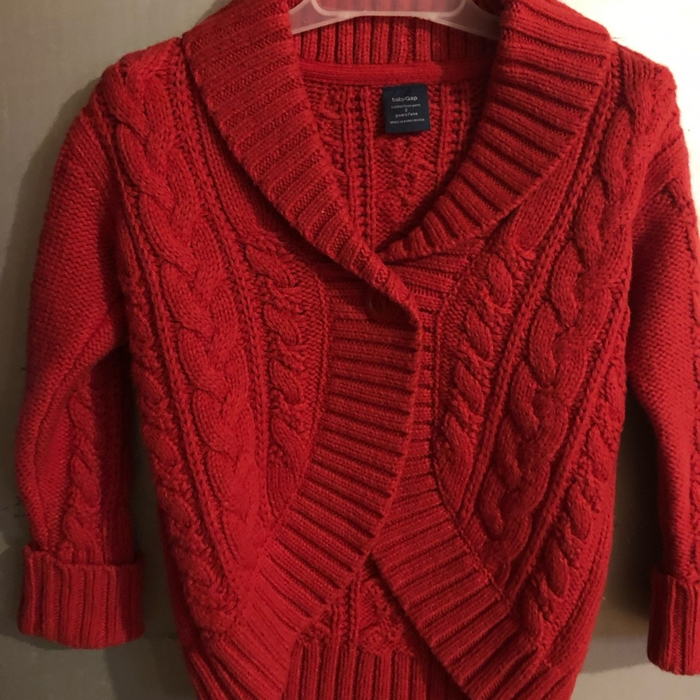 Toddler girls red cable knit cardigan . EUC